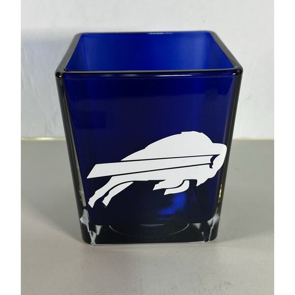 Teleflora Buffalo Bills Blue‎ Square Cased Glass Vase / Planter ~ Made in Poland - Picture 1 of 7